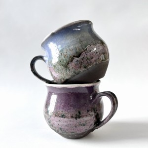 2 pcs 320ml Wheel-Thrown Cups – PURPLE SPLASH