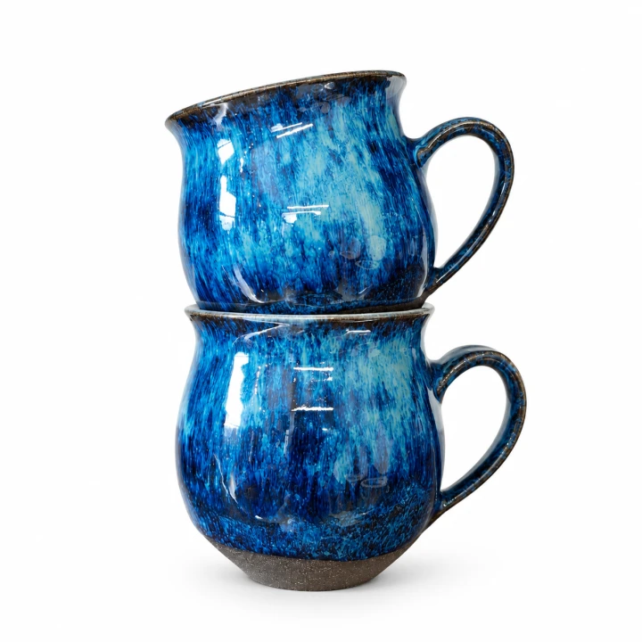 Błękitne kubki ceramiczne w stosie.png